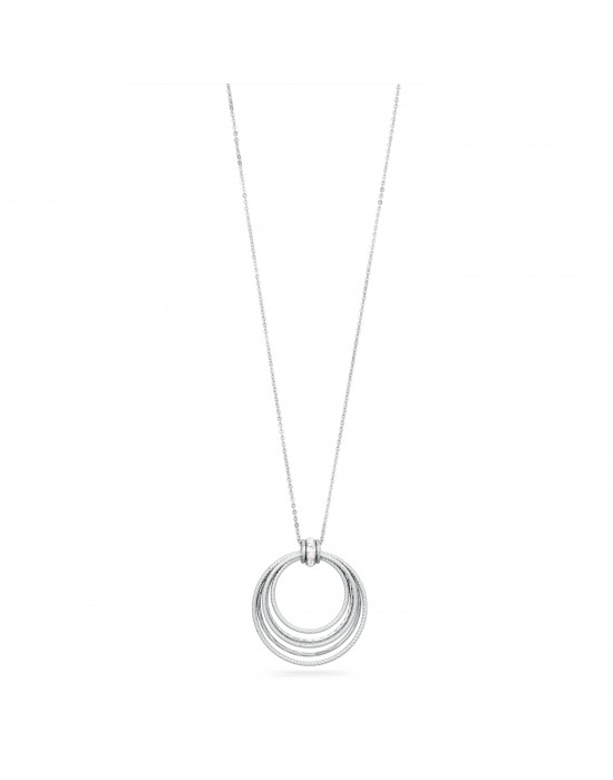 collana 75 cm in acciaio con ciondolo a cerchi concentrici e cristalli swarovski crystal